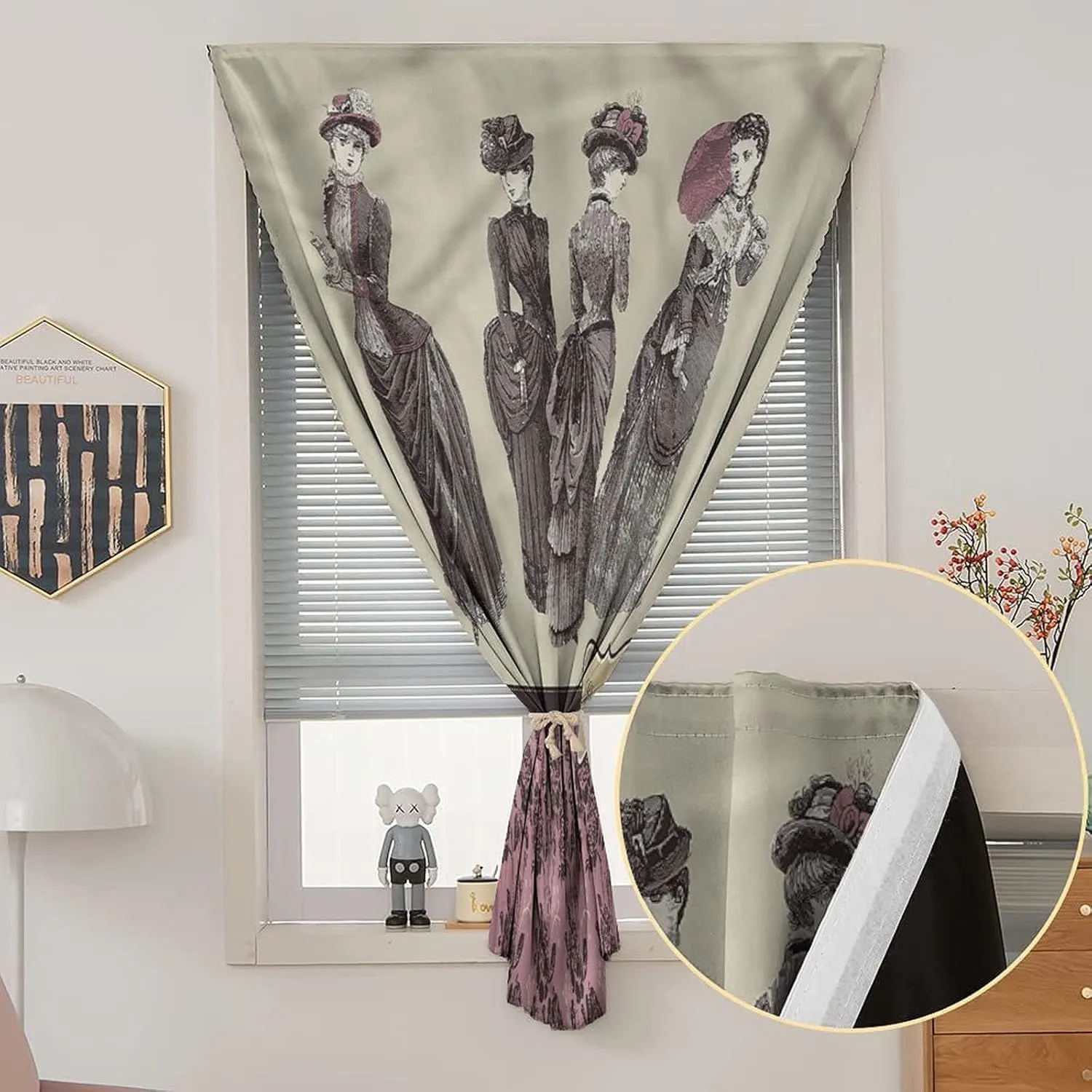 XISUNYA Travel Windows Blackout Curtain, Victorian Curtain Shades, Women Fashion Handbag Print Adjustable Temporary Blackout Shades,59W x84L Inches, for Kitchen Bathroom Living Room