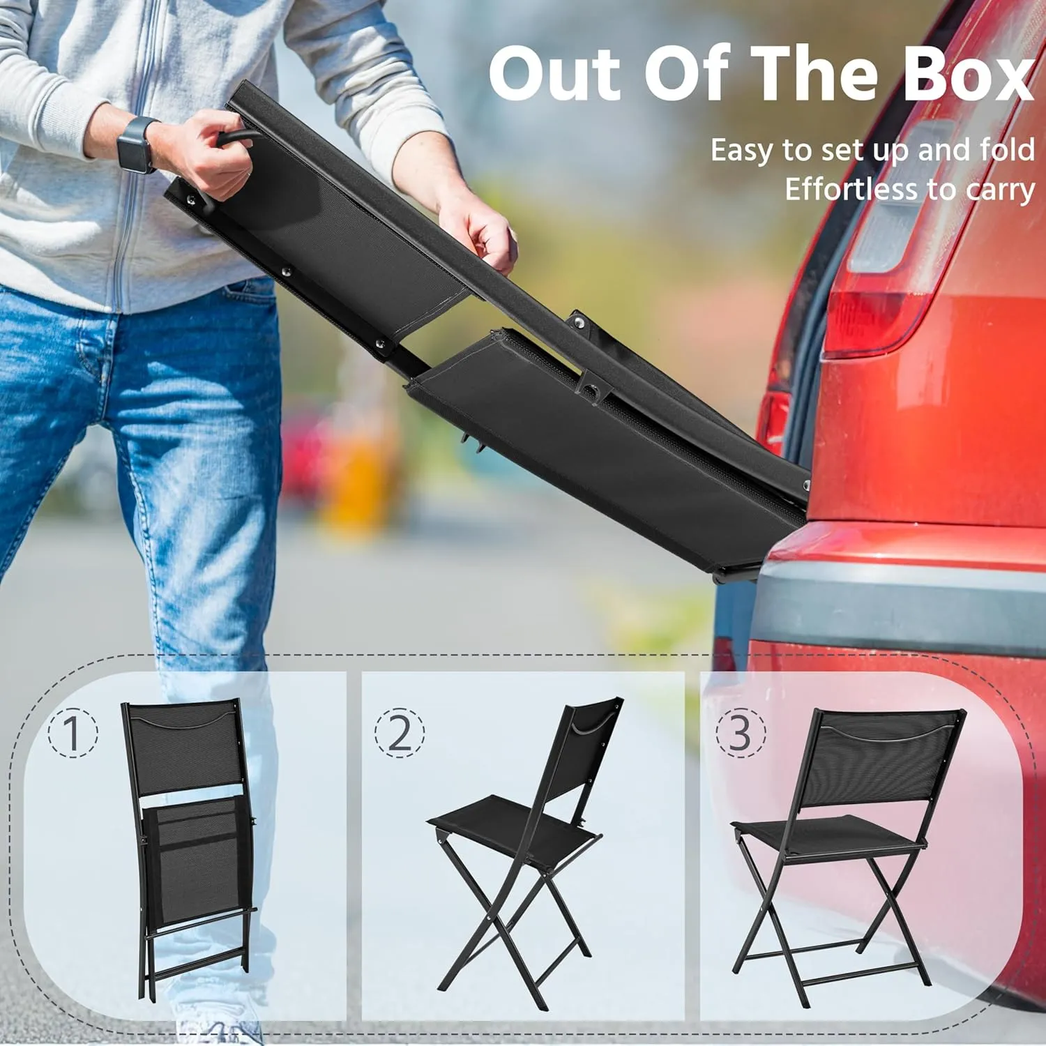 Yaheetech Patio Portable Dining Chairs Set of 4 with Metal Frame, Outdoor Metal Folding Chairs with Backrests for Camping, Lawn, Yard, Beach, Black