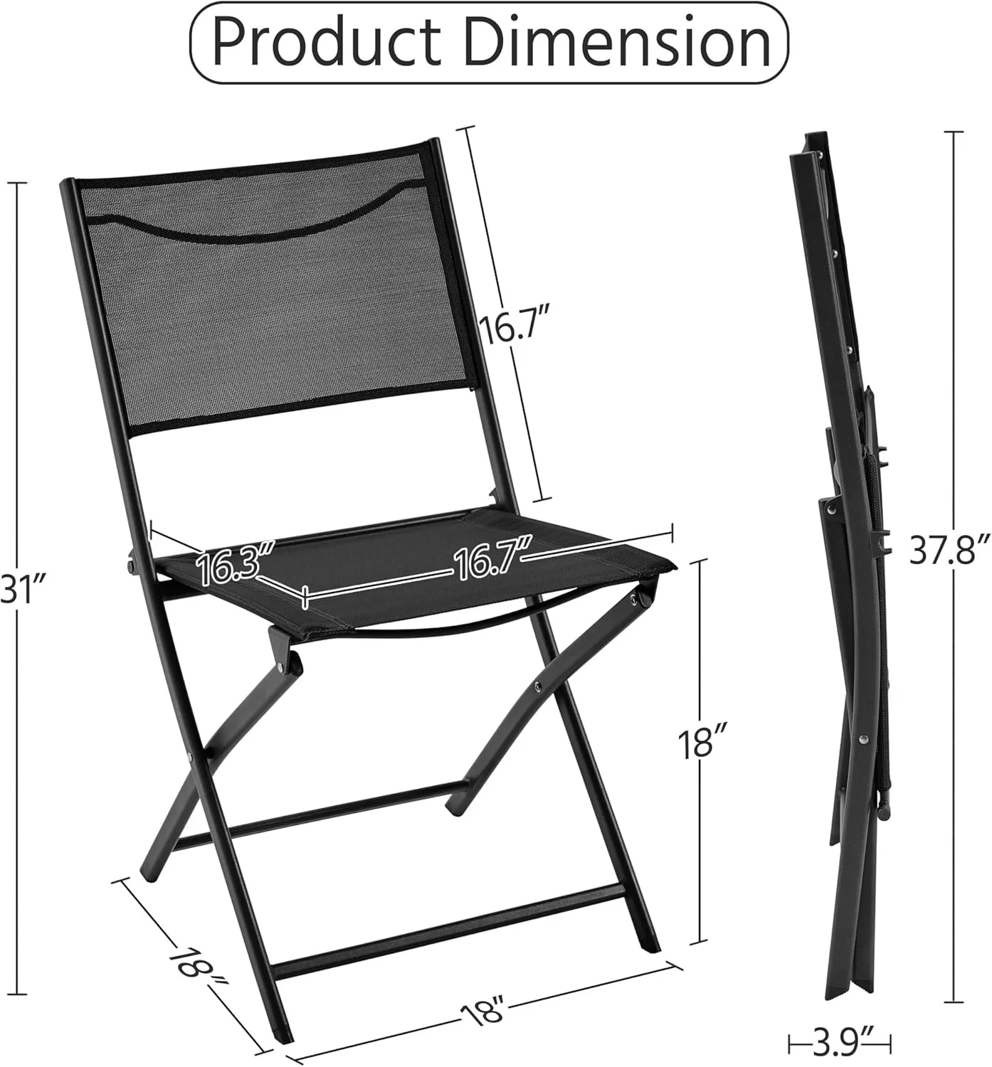 Yaheetech Patio Portable Dining Chairs Set of 4 with Metal Frame, Outdoor Metal Folding Chairs with Backrests for Camping, Lawn, Yard, Beach, Black