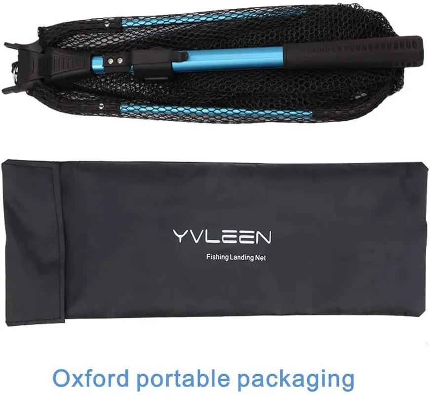YVLEEN Folding Fishing Net - Foldable Fish Landing Net Robust Aluminum Telescopic Pole Handle and Nylon Mesh 16Inch Hoop Size