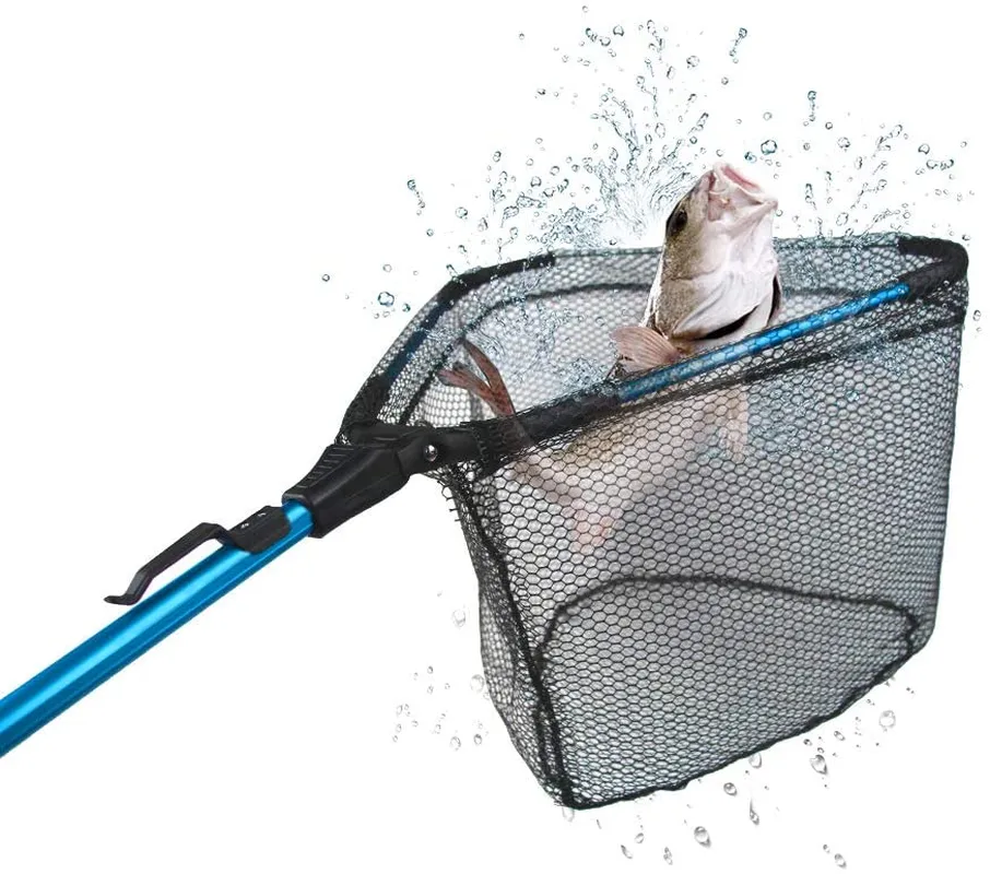YVLEEN Folding Fishing Net - Foldable Fish Landing Net Robust Aluminum Telescopic Pole Handle and Nylon Mesh 16Inch Hoop Size