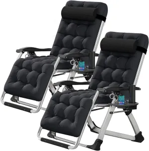 Zero Gravity Chair, Lawn Recliner, Reclining Patio Lounger Chair, Folding Portable Chaise with Detachable Soft Cushion, Cup Holder, Headrest