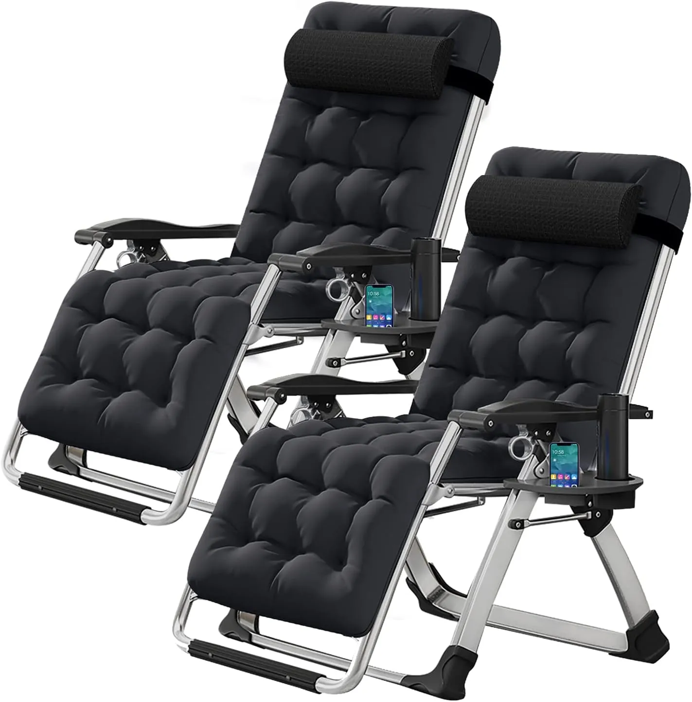 Zero Gravity Chair, Lawn Recliner, Reclining Patio Lounger Chair, Folding Portable Chaise with Detachable Soft Cushion, Cup Holder, Headrest
