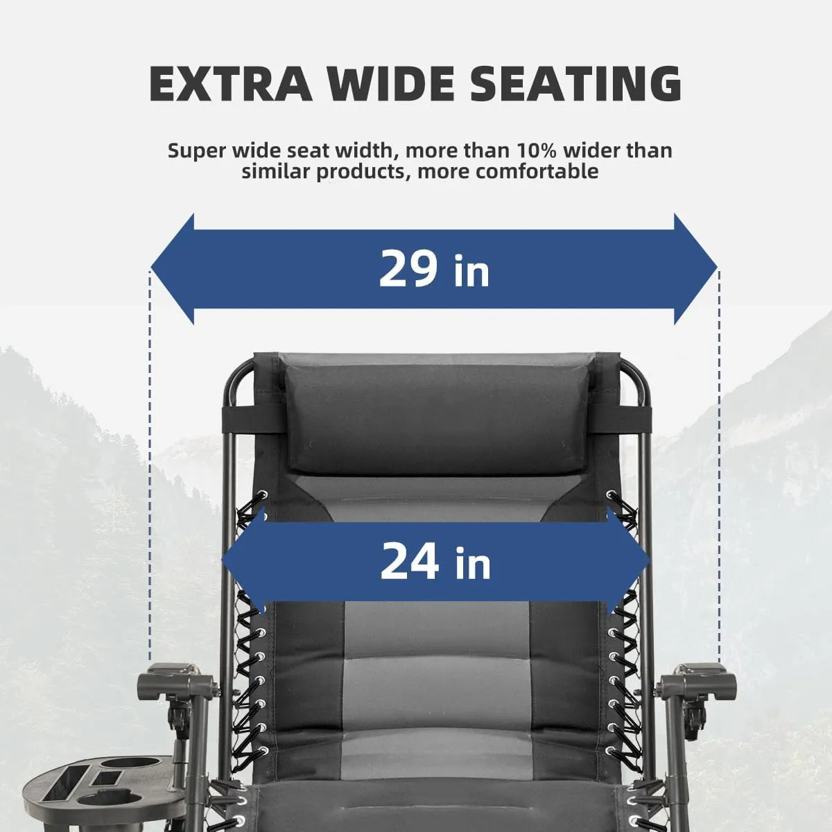 Zero Gravity Chair Oversized Padded Recliner with Adjustable Headrest & Cup Holder - XL 600D Oxford Folding Lounge Chair for Outdoor Camping, Patio, Poolside (Black & Gray)