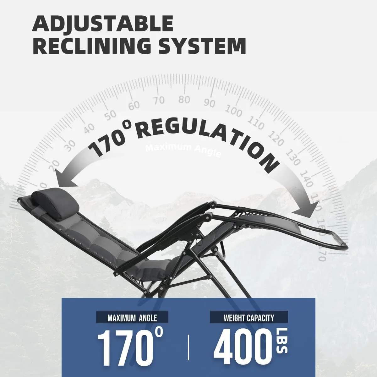 Zero Gravity Chair Oversized Padded Recliner with Adjustable Headrest & Cup Holder - XL 600D Oxford Folding Lounge Chair for Outdoor Camping, Patio, Poolside (Black & Gray)