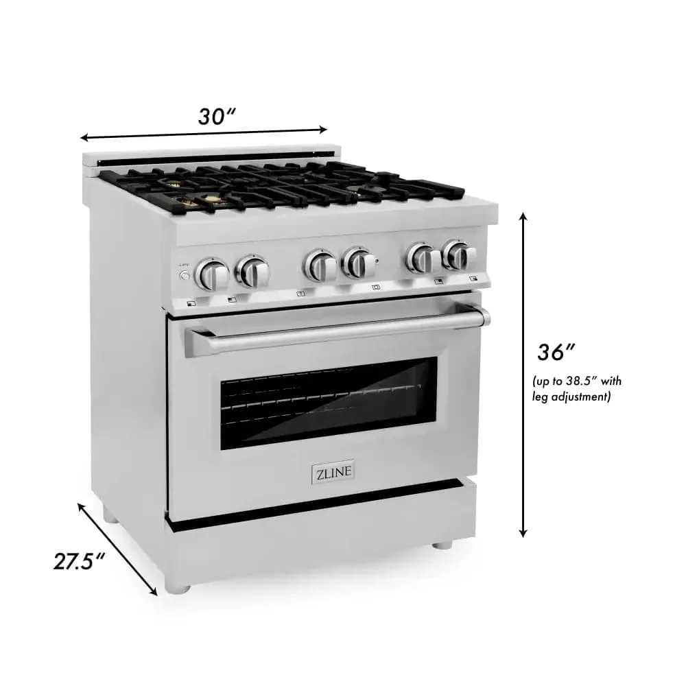ZLINE 30" 4.0 cu. ft. Dual Fuel Range with Gas Stove and Electric Oven in Stainless Steel with Brass Burners (RA-BR-30)