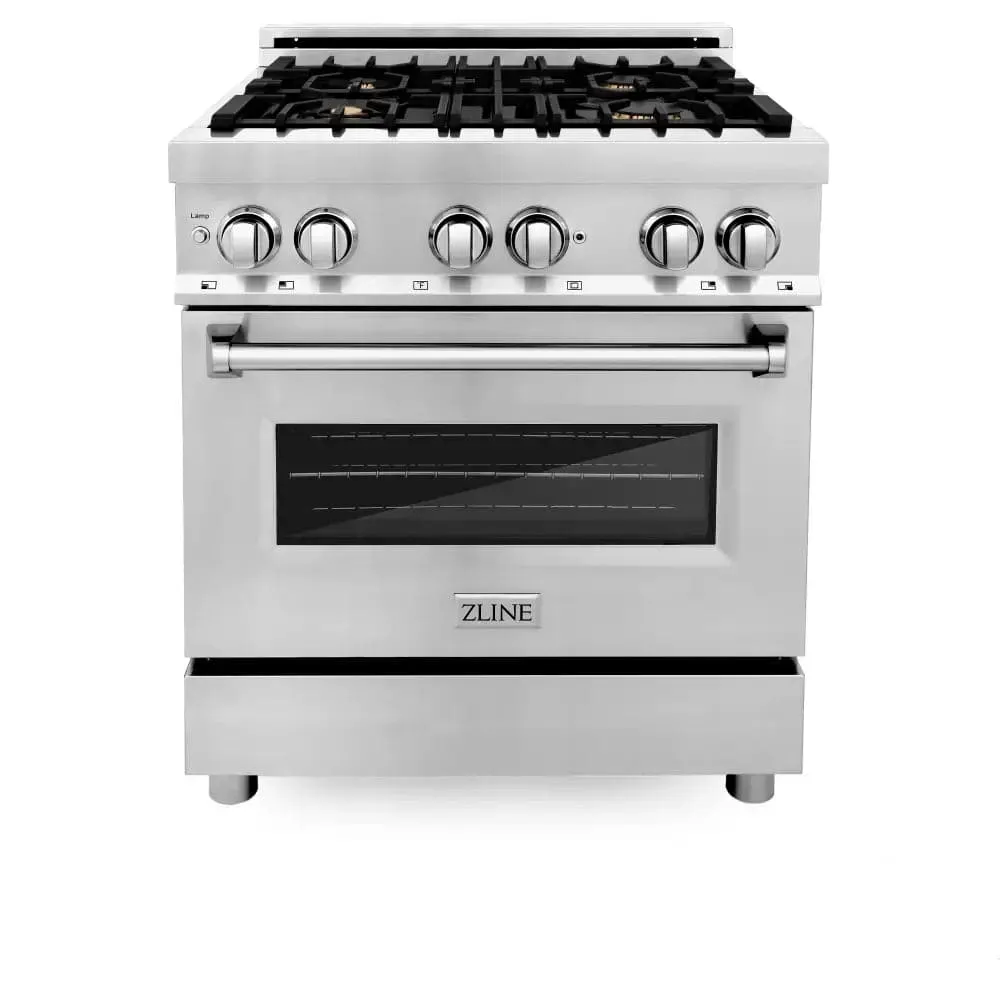 ZLINE 30" 4.0 cu. ft. Dual Fuel Range with Gas Stove and Electric Oven in Stainless Steel with Brass Burners (RA-BR-30)