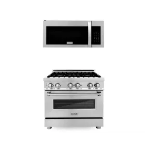 ZLINE 30" Kitchen Package with Stainless Steel Dual Fuel Range and Over The Range Microwave with Modern Handle (2KP-RAOTR30)