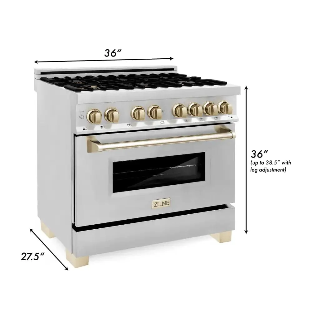 ZLINE Autograph Edition 36" 4.6 cu. ft. Dual Fuel Range with Gas Stove and Electric Oven in Stainless Steel with Accents (RAZ-36)