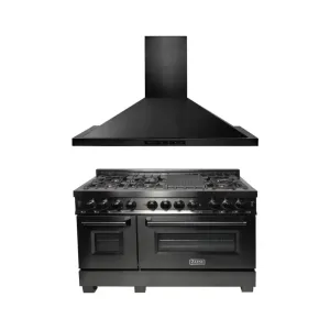 ZLINE Kitchen Package with Black Stainless Steel Dual Fuel Range and Convertible Vent Range Hood (2KP-RABRH48)